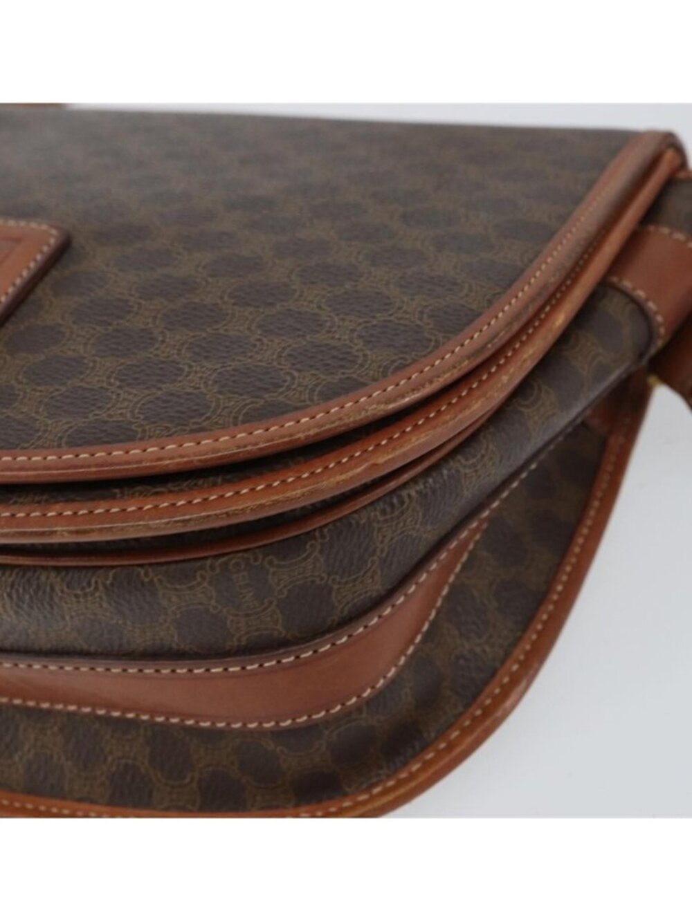 Authentic CELINE Macadam Canvas Shoulder Bag PVC Leather Brown Gold - Picture 10 of 16
